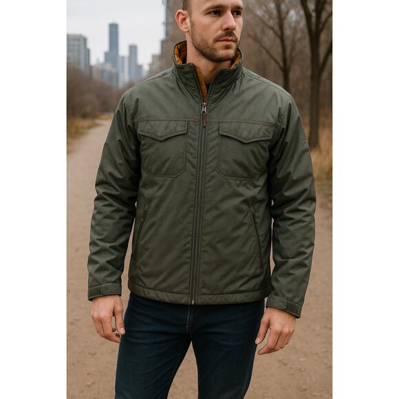 prAna Men’s Insulated Nylon Jacket – L – Moss Green / Mustard Lining - Picture 1 of 7